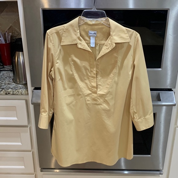 Chico’s size 1 (med/lg) soft gold cotton/poly/spandex fabric 3/4 sleeves blouse - Picture 3 of 11